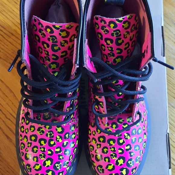 Dr. Martens Women's 1460 Leopard Smooth Leather Lace Up Boots - Pink - Picture 8 of 11